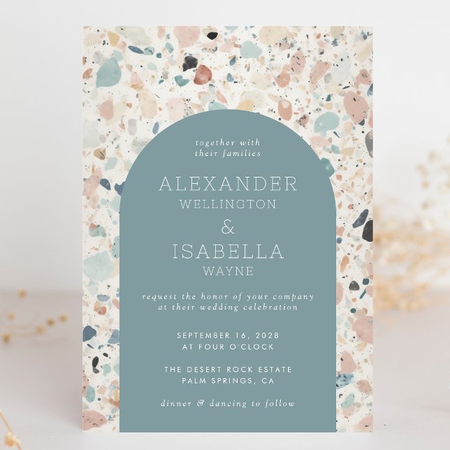 Invitación Terrazzo Pastel Turquoise Retro Arch Boda (Subido por el creador)