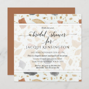 Invitación Terrazzo Terra-cotta Moderna Ducha Bridal Square