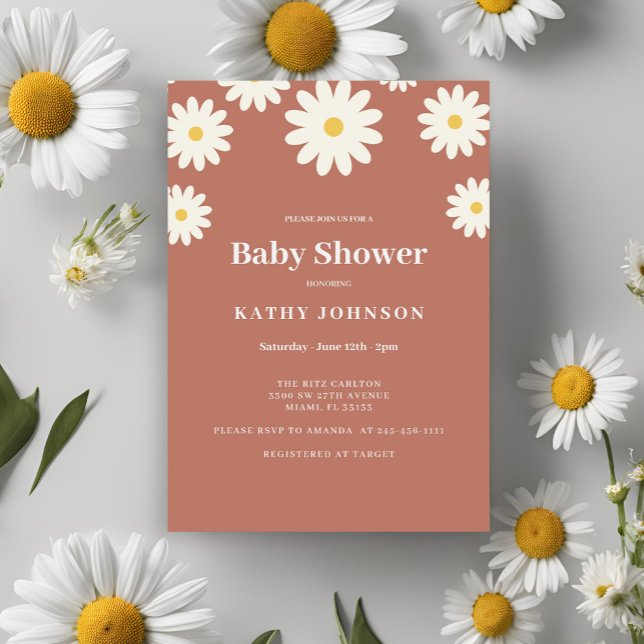 Invitación Terrcotta Daisy Baby Shower Chica (Subido por el creador)