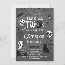 Invitación Terrible Two Black & White Spooktacular Halloween