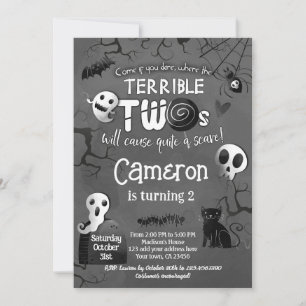 Invitación Terrible Two Black & White Spooktacular Halloween