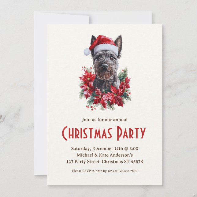 Invitación Terrier escocés en Fiesta de Navidades de perro de (Anverso)