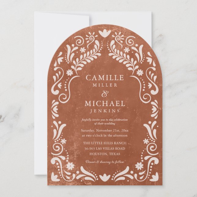 Invitación Terrocotta Papel Picado Boda mexicana (Anverso)