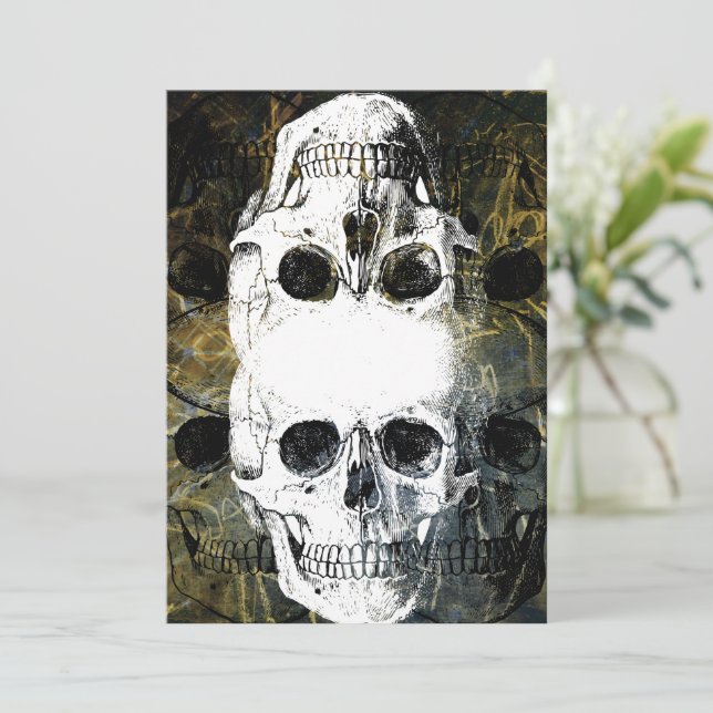 Invitación Terror de Halloween - 3 Calaveras Explosión de Gra (Anverso de pie)
