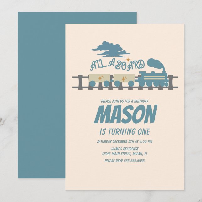 Invitación terrosa para fiesta de cumpleaños infan (Anverso / Reverso)