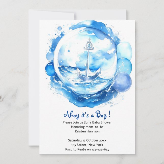 Invitación Tesoros Náuticos dados a conocer: Boy Baby Shower (Anverso)