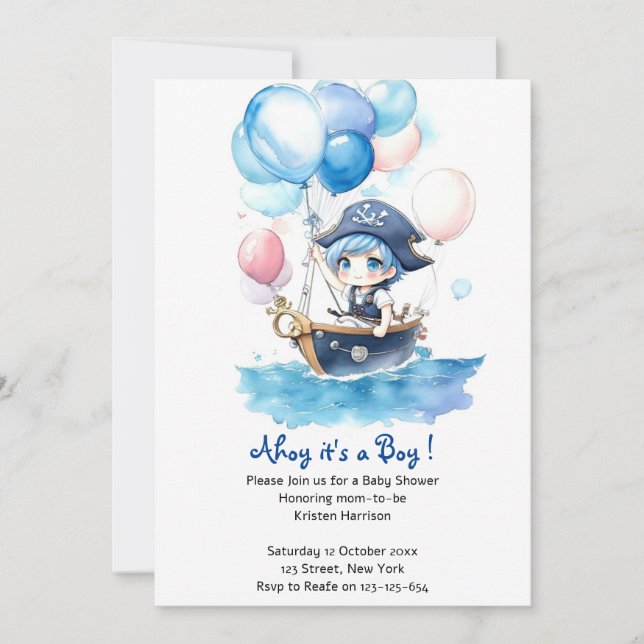 Invitación Tesoros Náuticos esperando: Boy Baby Shower (Anverso)