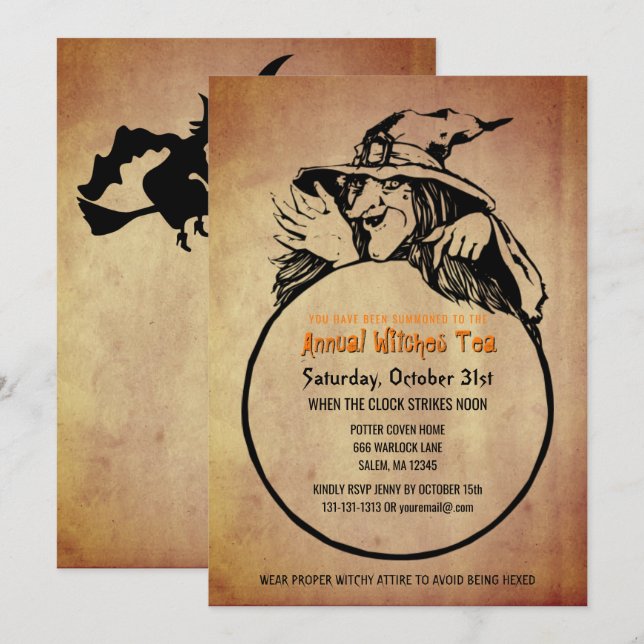 Invitación Testigo de época de Fiesta de té de Halloween (Anverso / Reverso)