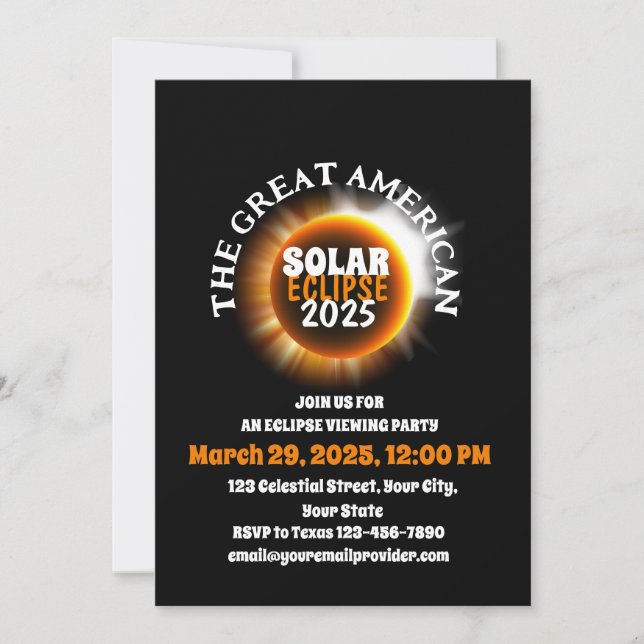 Invitación Testigo del eclipse solar total 3/29/2025 EE.UU. (Anverso)