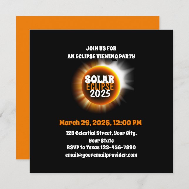 Invitación Testigo del eclipse solar total 3/29/2025 EE.UU. (Anverso / Reverso)
