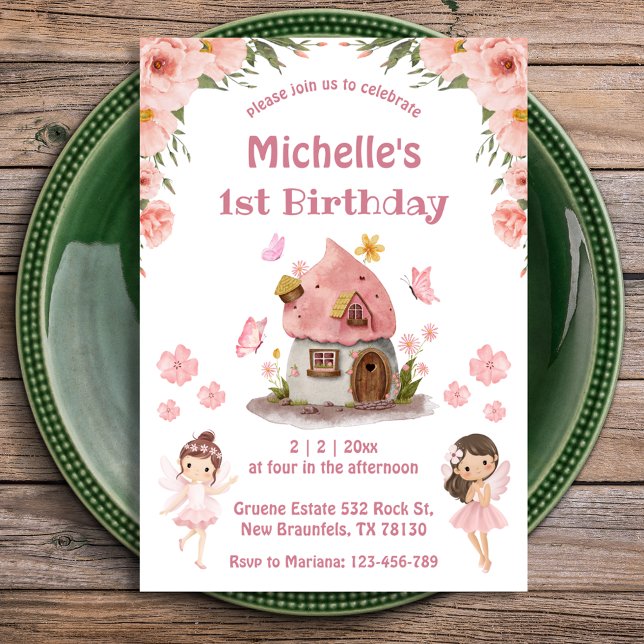 Invitación Testigo floral rosa 1º cumpleaños (Subido por el creador)