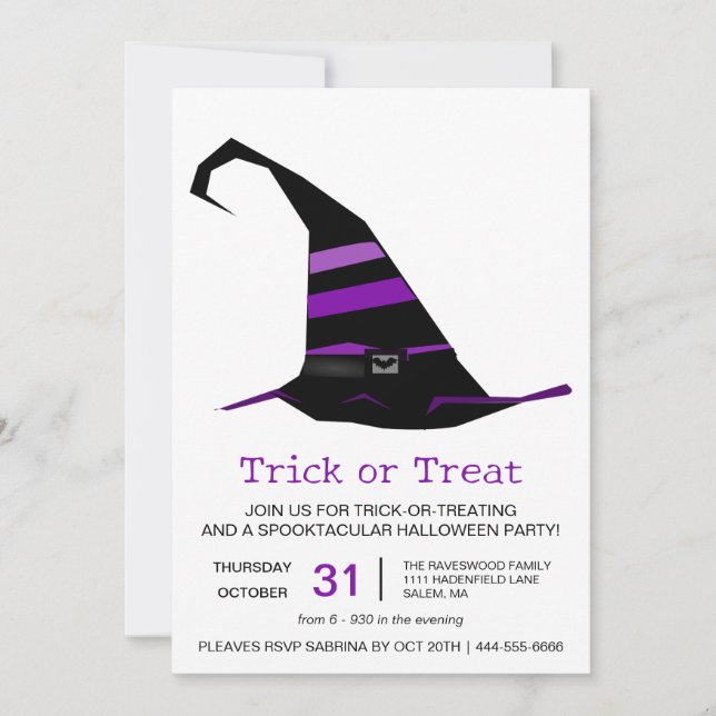 Invitación Testigos de Gorra o fiesta de Halloween (Anverso)