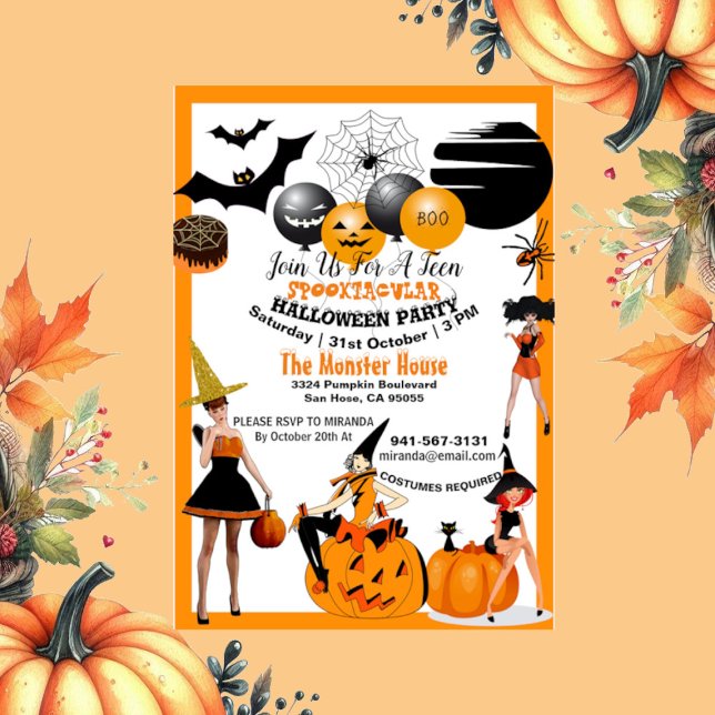 Invitación Testigos espeluznantes veían a adolescentes de la  (Creepy Witches Spooktacular Halloween Party Teens Invitation)