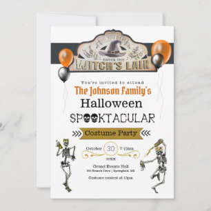 Invitación Testigos y esqueletos bailando Fiesta de vestuario