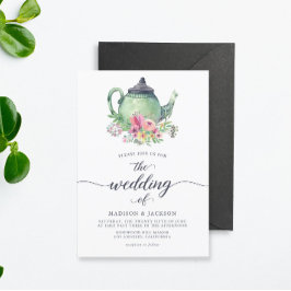 Invitación Tetera acuarela y Boda floral