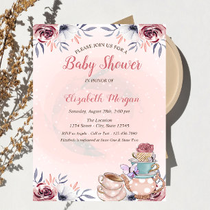 Invitación Tetera Adorable Fiesta de Té Floral para Baby Show
