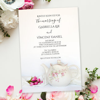 Invitación Tetera con Boda Fiesta de té de rosas rosas rosas 