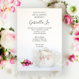 Invitación Tetera con Fiesta de té de rosas rosas rosas rosas