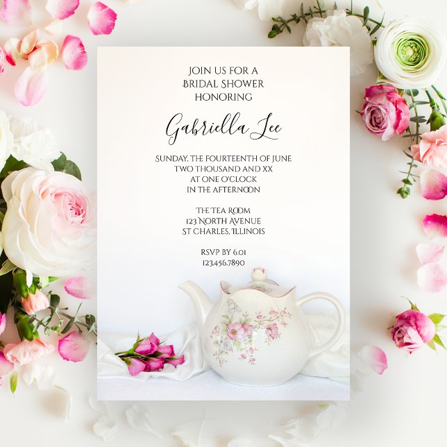 Invitación Tetera con Fiesta de té de rosas rosas rosas rosas (Subido por el creador)