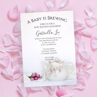 Invitación Tetera con rosas rosas rosas rosadas bebé está pre