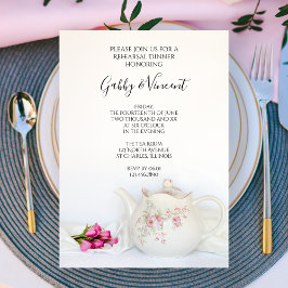 Invitación Tetera con rosas rosas rosas rosadas Fiesta de té 