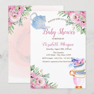 Invitación Tetera de acuarela Taza de té Floral Baby Shower