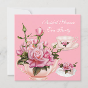 Invitación Tetera de rosa rosa para fiesta de despedida de so