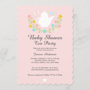 Invitación Tetera Dulce Floral Rosa Baby Shower
