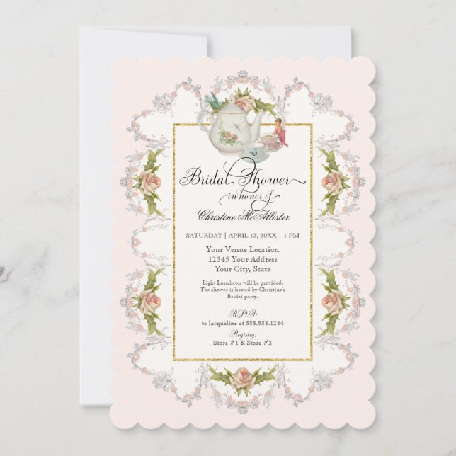 Invitación Tetera Fiesta de té de hadas en ducha de novia (Anverso)