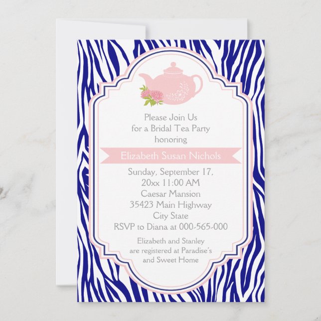 Invitación Tetera fiesta de té, ducha de novia impresa de ceb (Anverso)