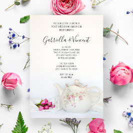 Invitación Tetera / Fiestón de té de Rosas Rosadas Brunch Pos