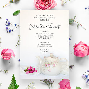 Invitación Tetera / Fiestón de té de Rosas Rosadas Brunch Pos