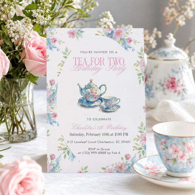 Invitación Tetera floral Acuarela té para dos Cumpleaños (Subido por el creador)