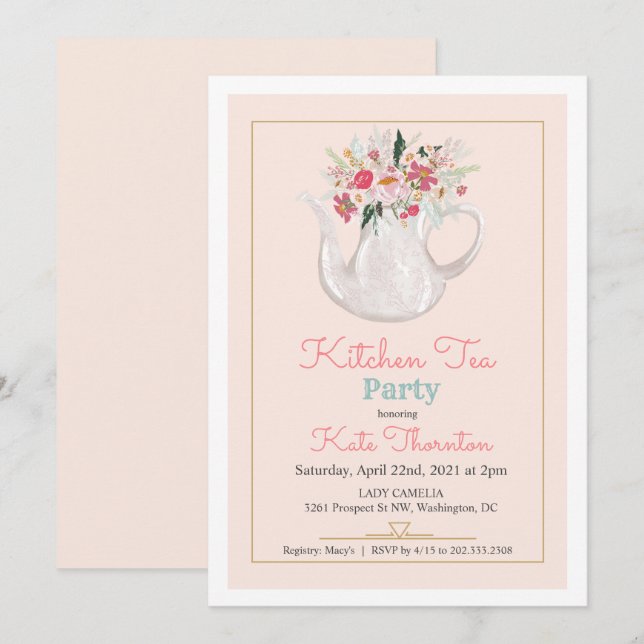 Invitación Tetera floral fiesta de té cocina té (Anverso / Reverso)