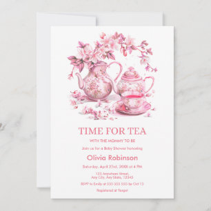 Invitación Tetera Floral Hora del Té para el Baby Shower 