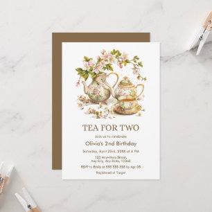 Invitación Tetera floral Té para dos cumpleaños 2º