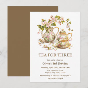 Invitación Tetera floral té para tres cumpleaños 3º