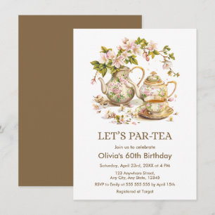 Invitación Tetera Floral Vamos a Tomar Té Cumpleaños 60 