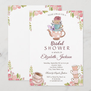 Invitación Tetera Flores Chic Aquarela Desayuno de Novia