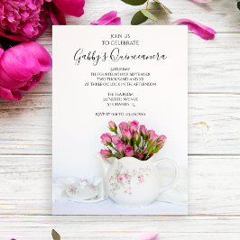 Invitación Tetera llena de rosas rosas rosas rosas rosas Quin