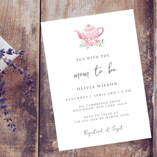 Invitación Tetera rosada mínima Baby Shower Fiesta de té (Subido por el creador)