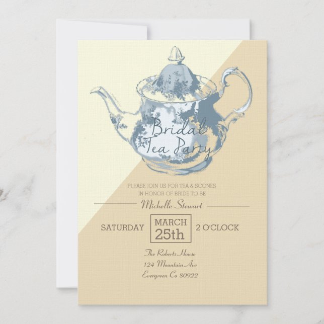 Invitación Tetera Rubor moderna | Fiesta de té de novia | PER (Anverso)