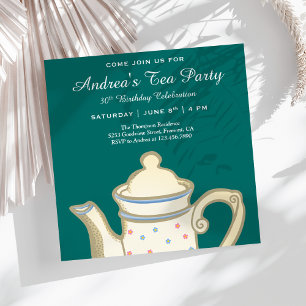 Invitación Tetera Simple y Elegante Fiesta de Cumpleaños en
