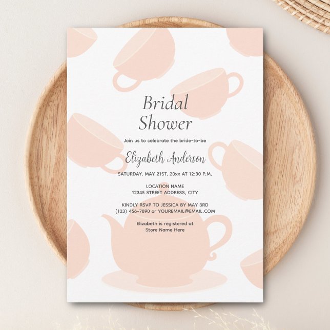 Invitación Tetera suave y teacups ducha de novias rosadas rus (Subido por el creador)