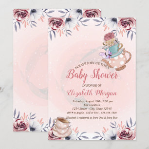 Invitación Tetera Taza de té Floral Fiesta de té Baby Shower