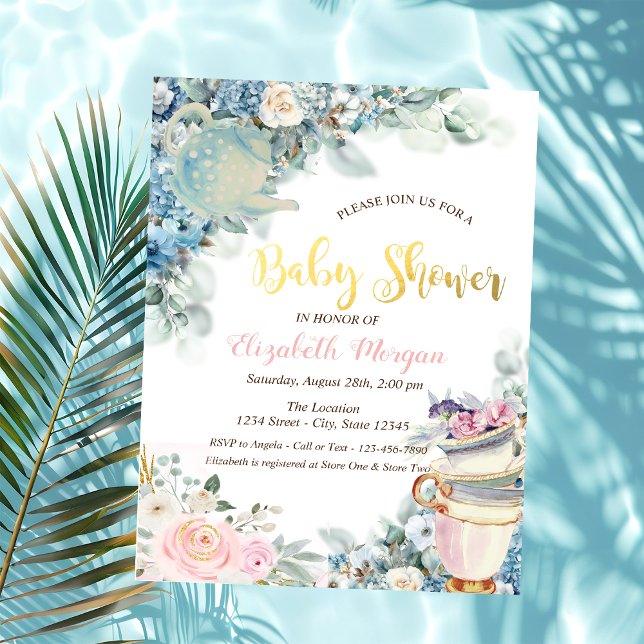 Invitación Tetera Taza de Té Flores Shower de Bebé (Subido por el creador)
