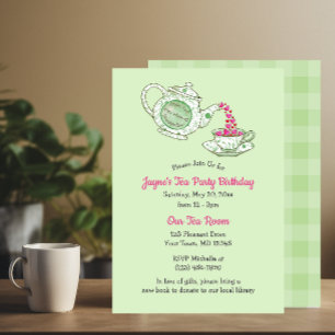 Invitación Tetera verde alaba a Dios con fiesta de té de las 