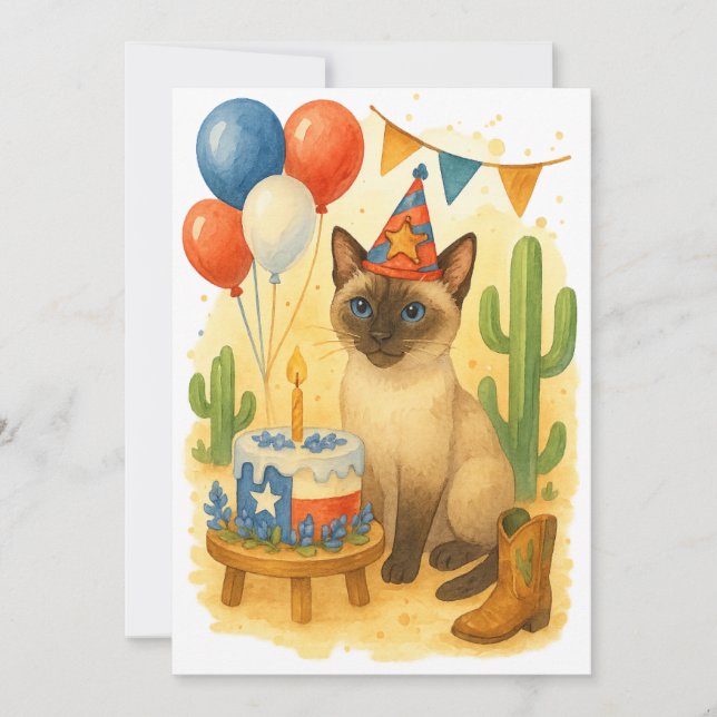 Invitación Texas Birthday Themed for Cat Lovers  (Anverso)