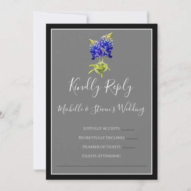 Invitación Texas Bluebonnets sobre el gris oscuro, RSVP de pr (Anverso)