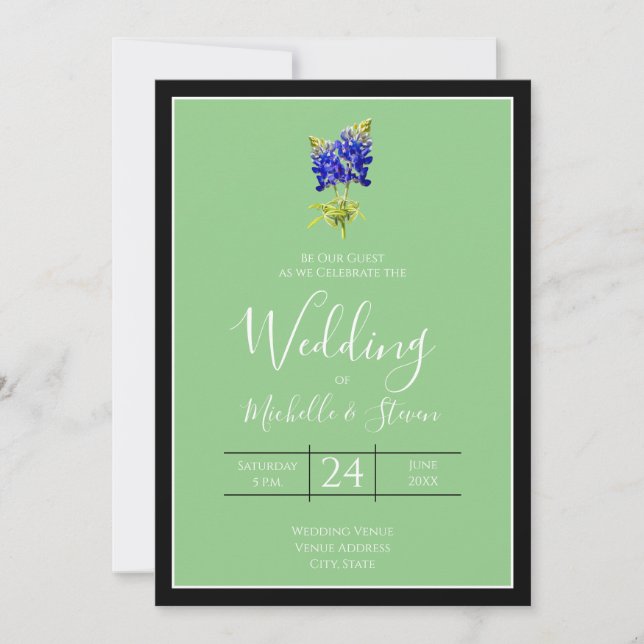 Invitación Texas Bluebonnets sobre el sabio, la boda de prima (Anverso)